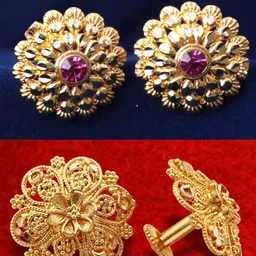 MEENAZ Set Of 2 Gold-Plated Floral Shaped Studs Earrings-6