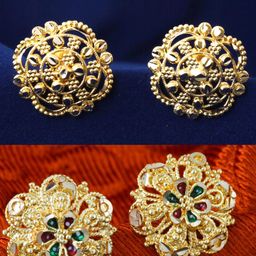 MEENAZ Set Of 2 Gold-Plated Floral Shaped Studs Earrings-9