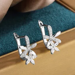 Jewels Galaxy Silver Plated American Diamond Studded Star Shaped Studs Earrings-2