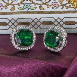 Manikya Rhodium-Plated American Diamond Studded Square Studs Earrings-6