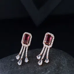 I Jewels Rose Gold-Plated & Red CZ & AD Earrings-7