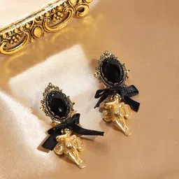 SOHI Gold-Plated Stone Studded Drop Earrings-17