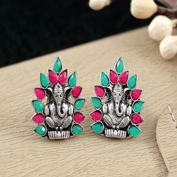 UNIVERSITY TRENDZ Silver Plated Kundan Studded Classic Studs Earrings-image-29