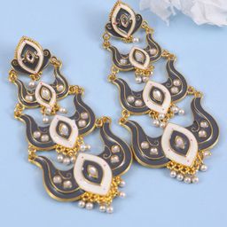 Crunchy Fashion Grey & Gold-Toned Contemporary Drop Earrings-image-8
