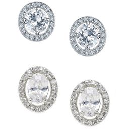 OOMPH Set Of 2 Silver-Toned & White Geometric Studs Earrings-image-4