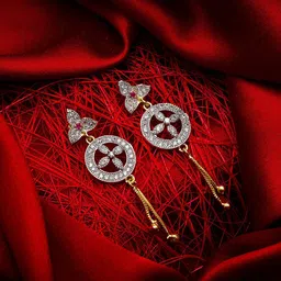 aadita Gold-Toned & White Geometric Drop Earrings-22