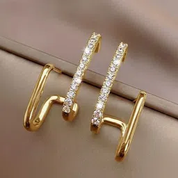 BEYTER Gold-Plated Stainless Steel Crystal Studded Contemporary Studs-8