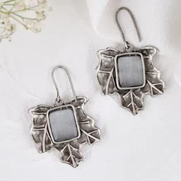 DASTOOR Silver-Plated Contemporary Oxidised Drop Earrings-image-17