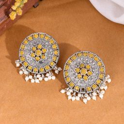 DASTOOR Silver-Plated Beads & Stones Oxidised Studs Earrings-image-33