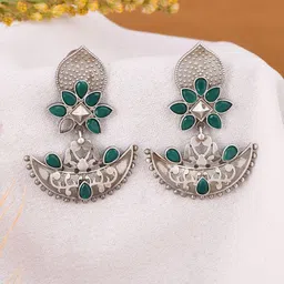 DASTOOR Silver-Plated Contemporary Oxidised Drop Earrings-image-18