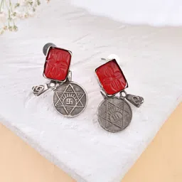 DASTOOR Silver Plated Oxidised Stone Studded Drop Earrings-image-44