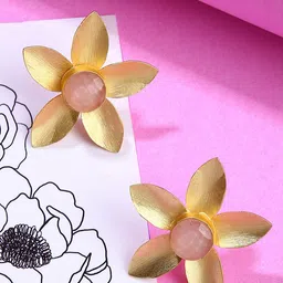 SOHI Gold-Plated Floral Studs Earrings-12