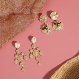 SOHI Pack Of 2 Gold-Plated Contemporary Drop Earrings-image-82