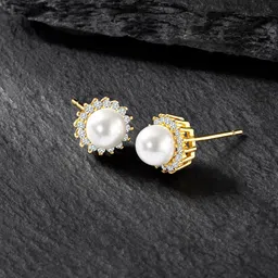 Peora Gold-Plated Contemporary Cubic Zirconia Studs Earrings-64