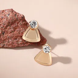 SOHI Gold-Plated Triangular Shaped Studs Earrings-8