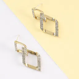 SOHI Gold-Plated Stone-Studded Contemporary Drop Earrings-80