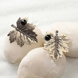 SOHI Gold-Plated Stone Studded Leaf Shaped Stud Earrings-4