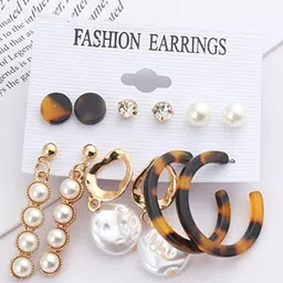 VIEN Set Of 6 Gold-Plated Contemporary Studs & Hoop Earrings-111