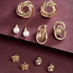 Scintillare By Sukkhi Set Of 6 Gold-Plated Contemporary Studs Earrings-13