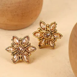 Bhana Fashion Gold Plated Floral American Diamond Studs Earrings-image-18