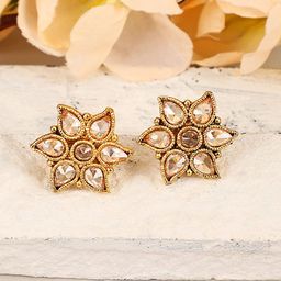 Bhana Fashion Gold Plated Floral American Diamond Studs Earrings-image-19
