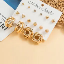 Jewels Galaxy Pack Of 6 Gold-Plated Contemporary Studs Earrings-21
