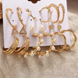 Jewels Galaxy Set of 9 Gold-Plated Stud And Hoop Earrings-24