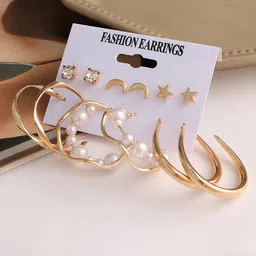 Jewels Galaxy Pack Of 6 Gold-Plated Contemporary Studs Earrings-38
