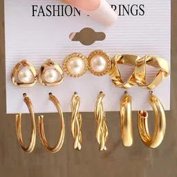 Jewels Galaxy Pack Of 6 Gold-Plated Contemporary Studs Earrings-40