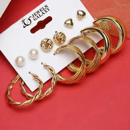 Jewels Galaxy Set Of 6 Gold-Plated Stud And Hoop Earrings-0