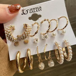 Jewels Galaxy Set Of 9 Gold-Plated Contemporary Studs Earrings-52