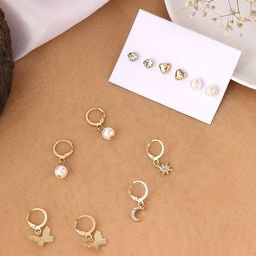 Yellow Chimes Set of 6 Gold-Toned Contemporary Studs And Hoop Earrings-6