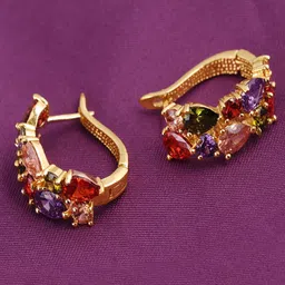 Yellow Chimes Gold-Toned Contemporary  CZ Studded Hoop Studs Earrings-11