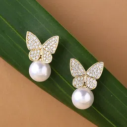 Yellow Chimes Gold-Toned  Butterfly Round Pear Studs Earrings-92