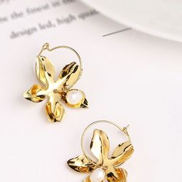 Unwind by Yellow Chimes Gold-Plated & White Floral Hoop Earrings-image-34