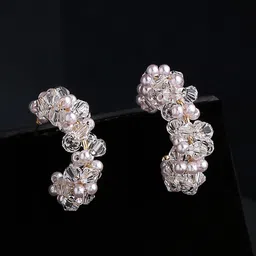 Unwind by Yellow Chimes Women Gold-Plated & White Contemporary Half Hoop Earrings-29