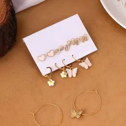 Unwind by Yellow Chimes Set Of 6 Gold-Plated & White Stud and Hoop Earring-27