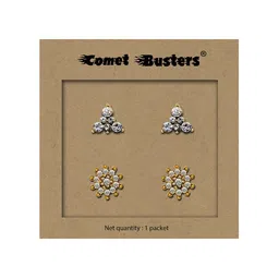 Comet Busters Set Of 2 Gold-Plated Contemporary Non Piercing Self Adhesive Studs Earrings-2