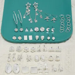 AMI Set of 24 Silver-Toned Contemporary Stud & Drop Earrings-26