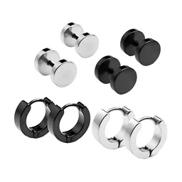 KARISHMA KREATIONS Men Set Of 4 Stainless Steel Silver Plated Earrings-image-83