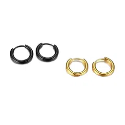 KARISHMA KREATIONS Men Set Of 2 Stainless Steel Circular Hoop Earrings-13