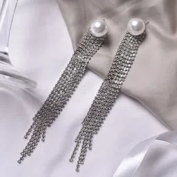 JOKER & WITCH Silver-Toned & White Stone-Studded Contemporary Drop Earrings-image-66