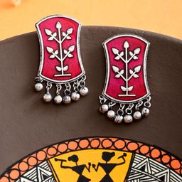 Voylla Silver-Plated Contemporary Oxidised Drop Earrings-14