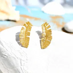 Voylla Gold-Plated Contemporary Banana Leaf Studs Earrings-11