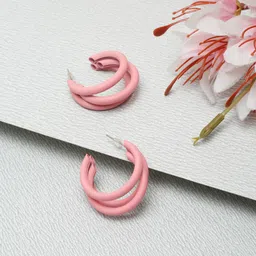 DressBerry Pink Contemporary Half Hoop Earrings-27