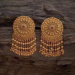 Kushal's Fashion Jewellery Gold-Plated Artificial Stones Studded Drop Earrings-image-34