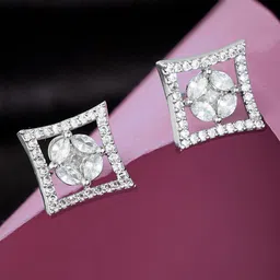 ATIBELLE Silver-Plated Cubic Zirconia-Studded Square Shaped Studs Earrings-14