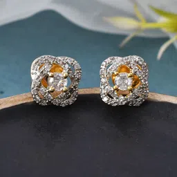 Silvermerc Designs Gold Plated Contemporary AD Studded Studs Earrings-43