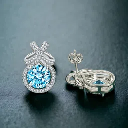 Designs & You Silver Plated Cubic Zirconia Studded Studs Earrings-5
