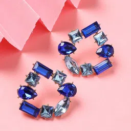 DressBerry Blue Gold-Plated Stone-Studded Contemporary Studs Earrings-17